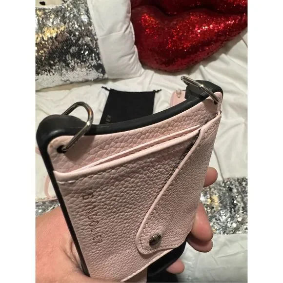 Bandolie donna iPhone 13 case & pink leather crossbody /belt/strap set w/pouch